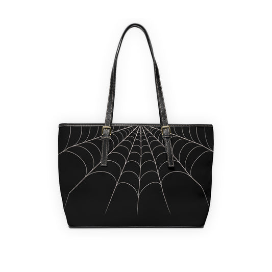 Cascade- Spiderweb PU Leather Shoulder Bag — Gothic Black Tote