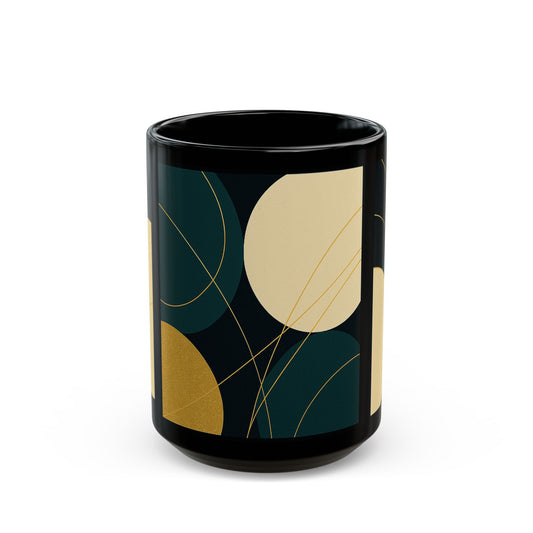 Modern Geometric Black Coffee Mug-Soulful Collection — Abstract Teal & Gold Minimalist Design (11oz/15oz)
