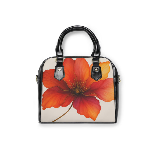Bella Shoulder Handbag — Red Orange Hibiscus Print Tote