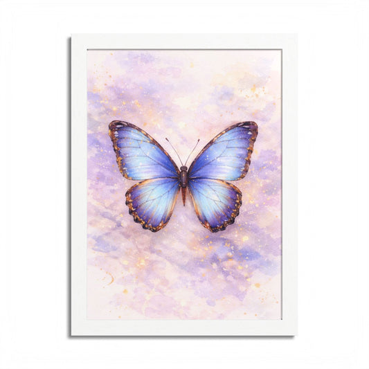 Blue Butterfly Framed Poster — Watercolor Wall Art for Nursery & Bedroom