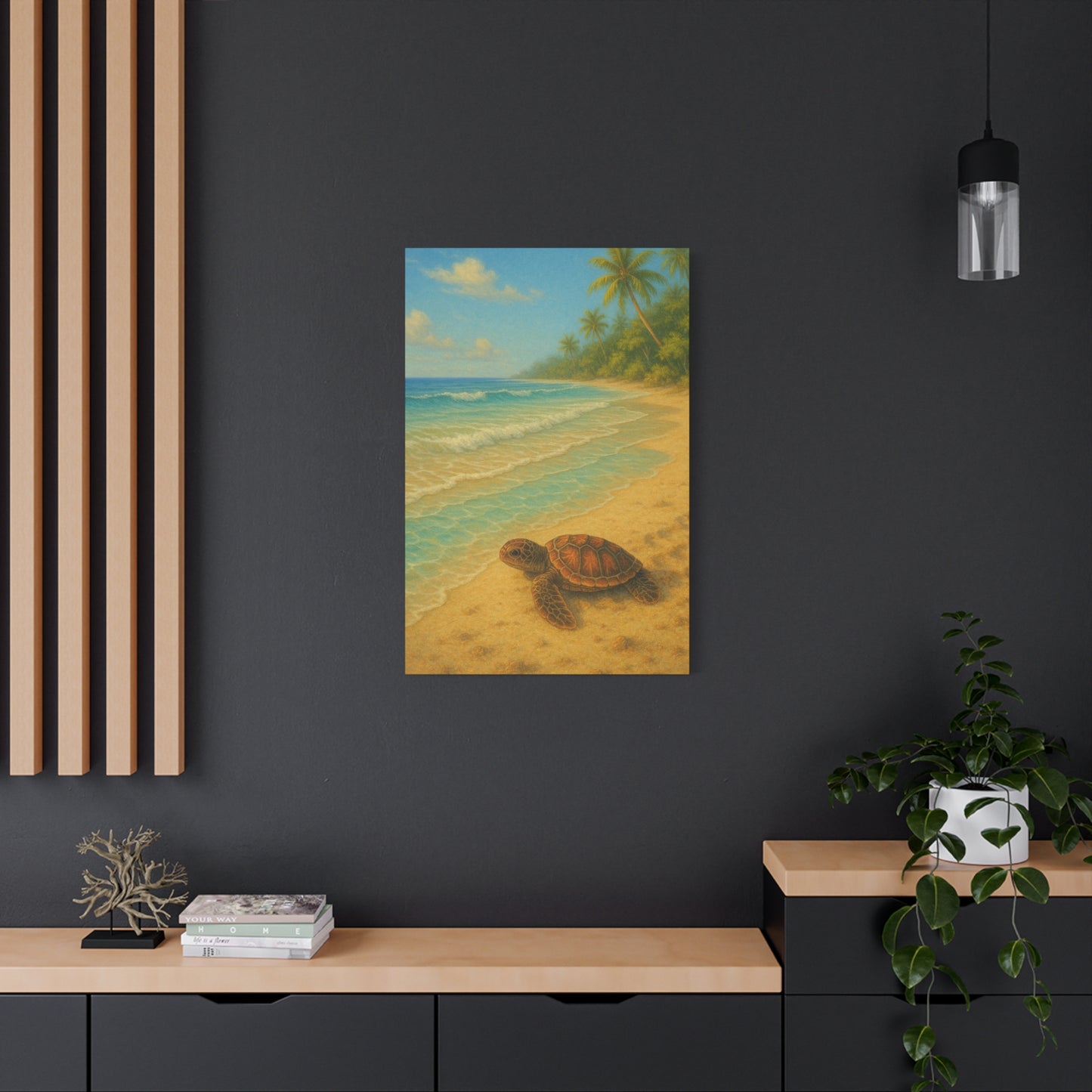 Lienzo de pared tortuga marina para playa — Decoración tropical costera para guardería