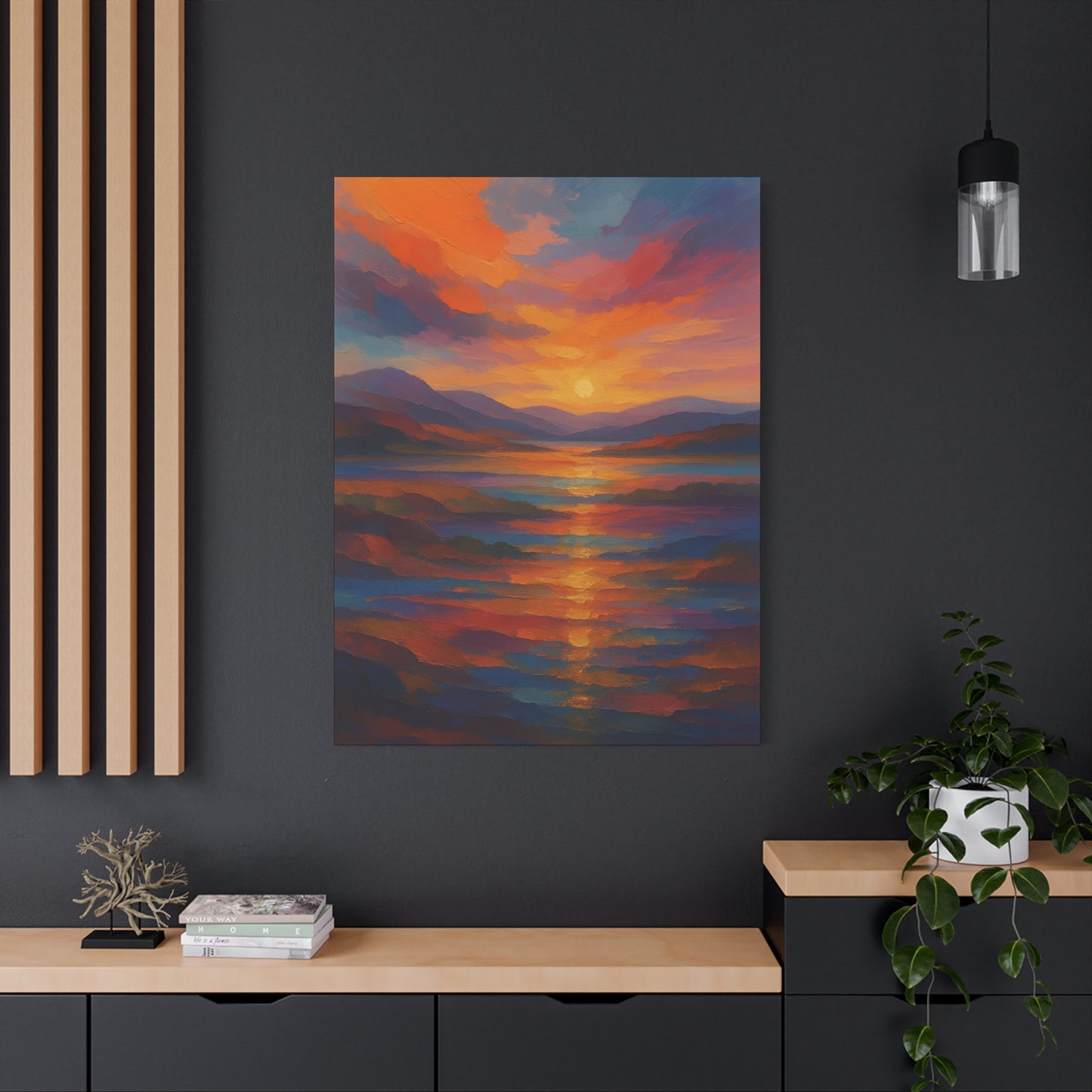 Lienzo Mate Estampado Puesta de Sol Reflejo — Vibrante Arte de Pared de Paisaje Oceánico