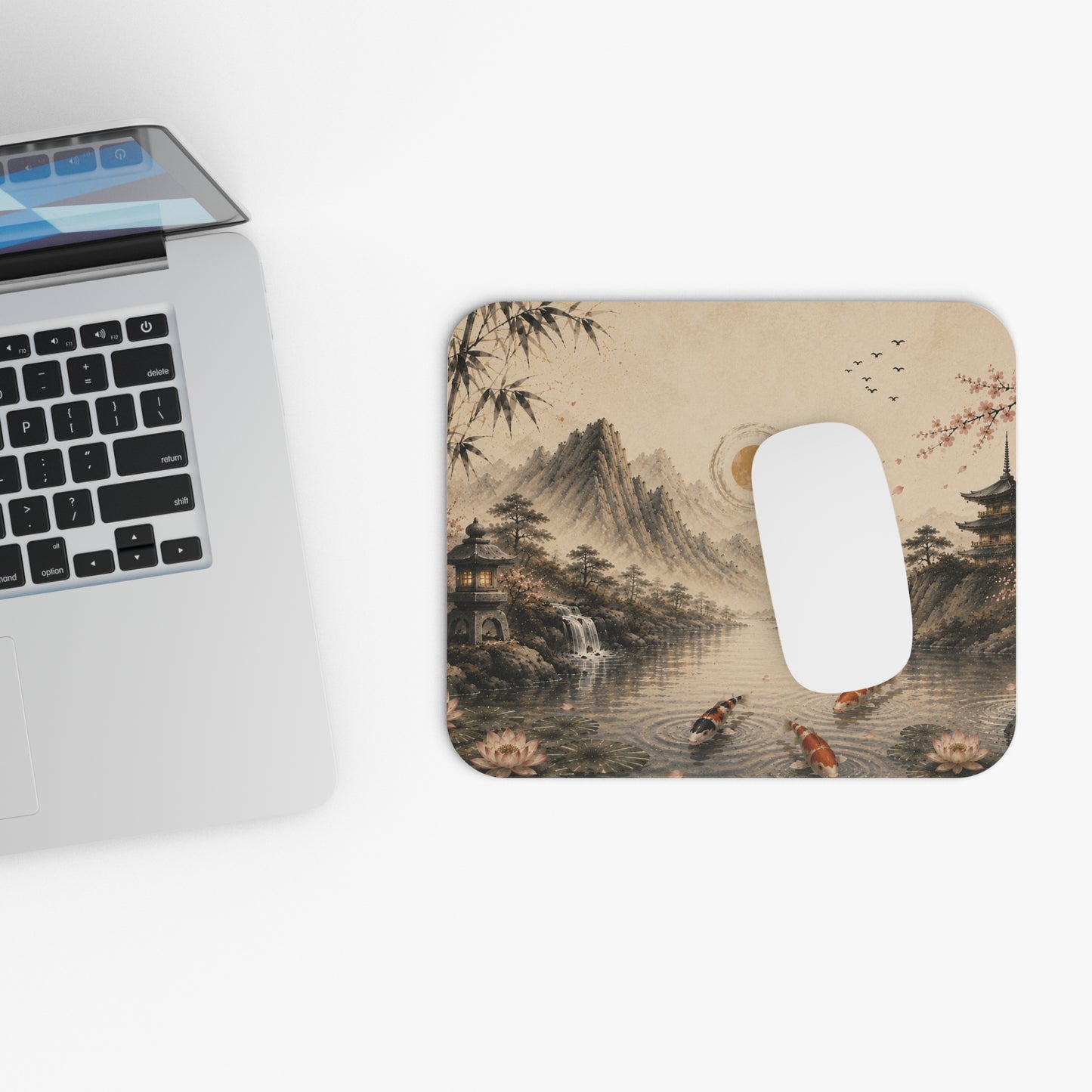 Koi Pond Serenity Mouse Pad — Japanese Landscape Desk Mat