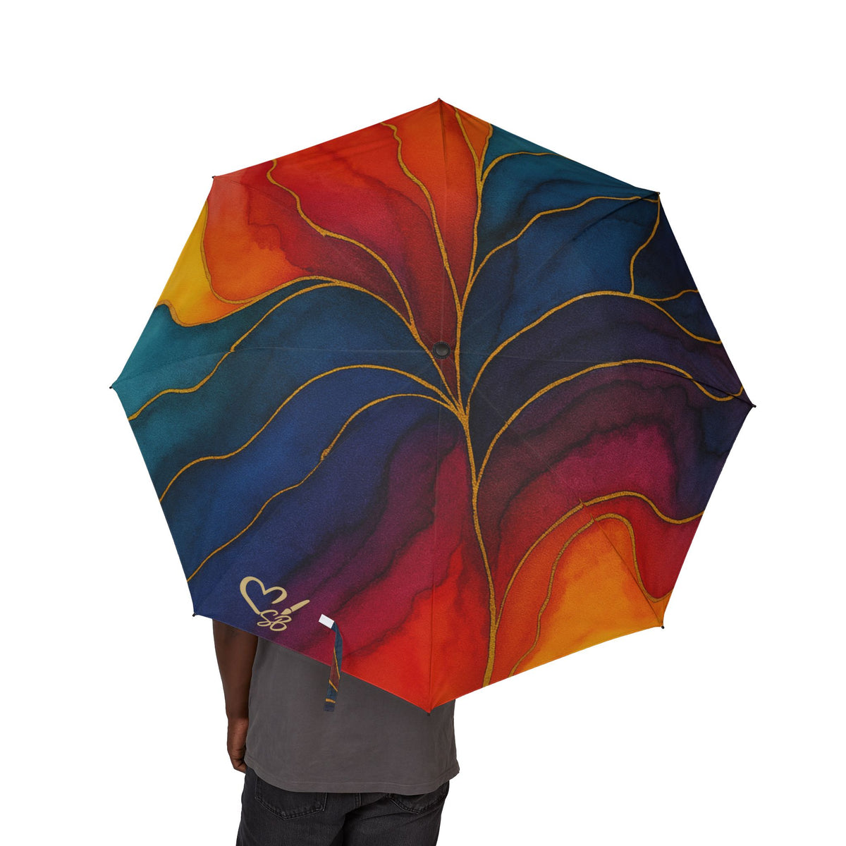 Jayla — Colección Artisan Luxe 2025 — Paraguas plegable — Protector de lluvia vibrante rojo y azul