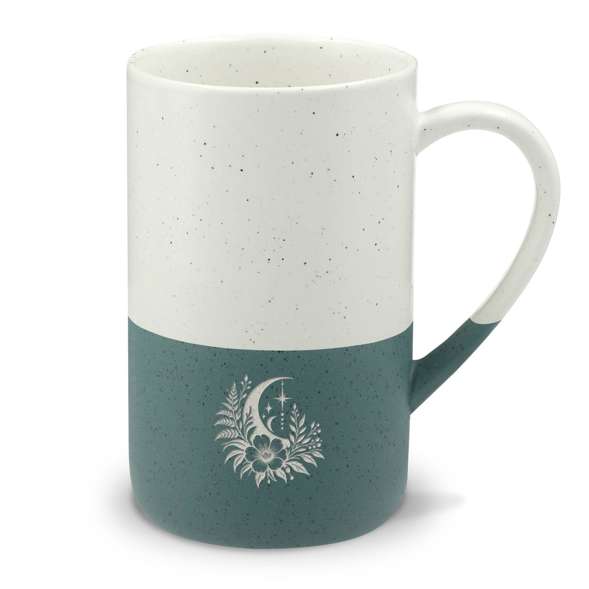 Speckled Wayland 13oz Ceramic Mug — Engraved Crescent Floral Design