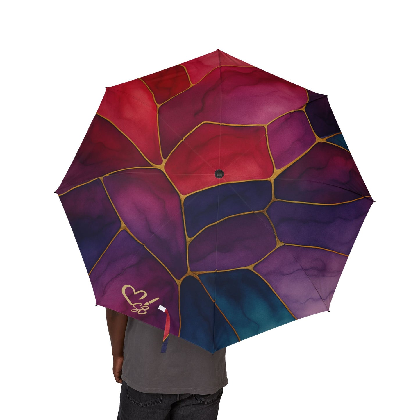 Shelby-2025 Artisan Luxe Collection-- Foldable Umbrella — Vibrant Red & Blue Rain Shield