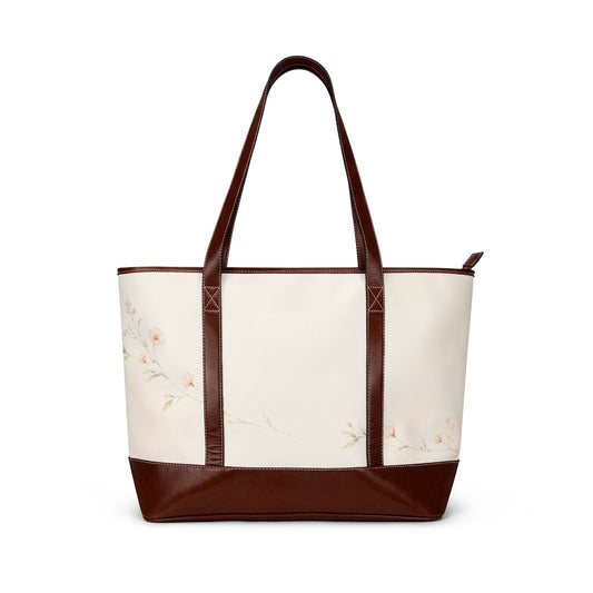 Still Garden floral canvas tote handbag – Back view, vintage peach blossom everyday shoulder bag by the Soulful Brush