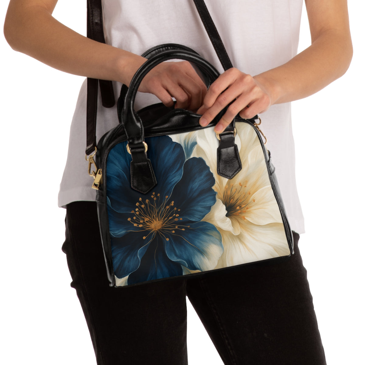 Stella Midnight Bloom | Blue & Cream Floral Shoulder Handbag