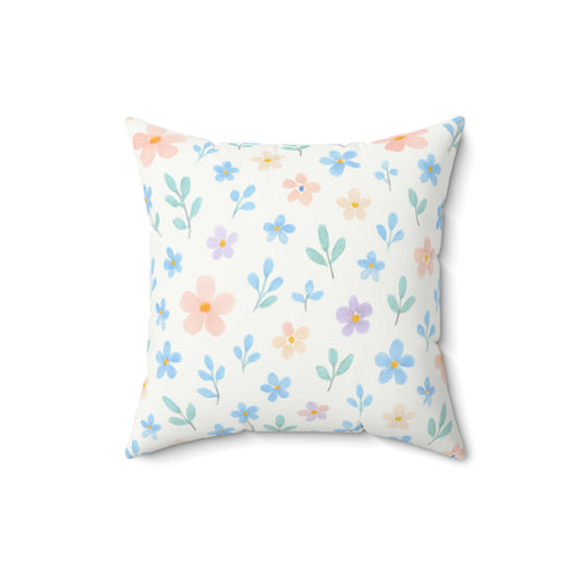 Floral and Blue Woodland Friends Country Chic Faux Suede Square Pillow-