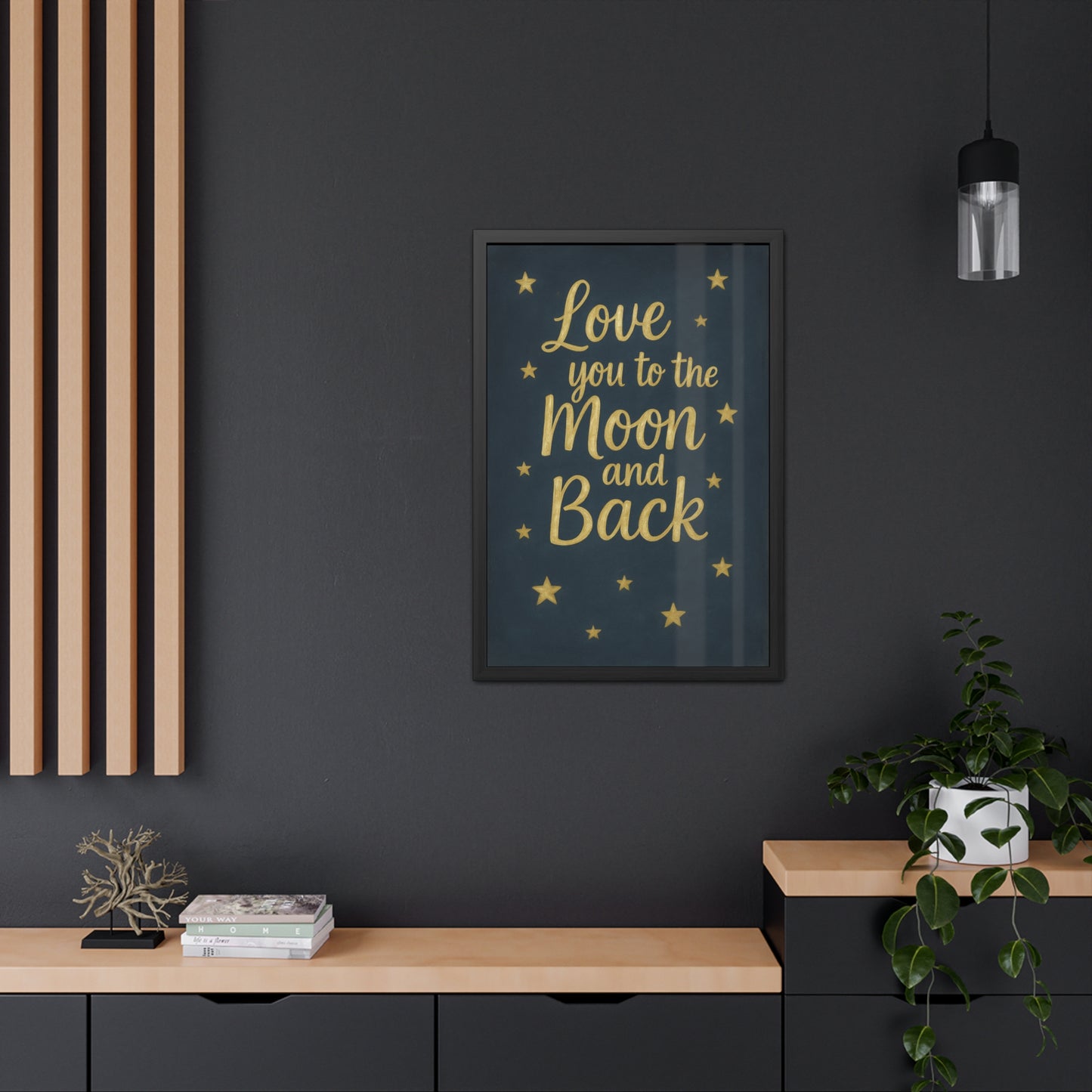 To the Moon and Back-Framed Poster - Gold Script Wall Art (Nursery, Baby Shower, Romantic Gift)-Celestial Dreams