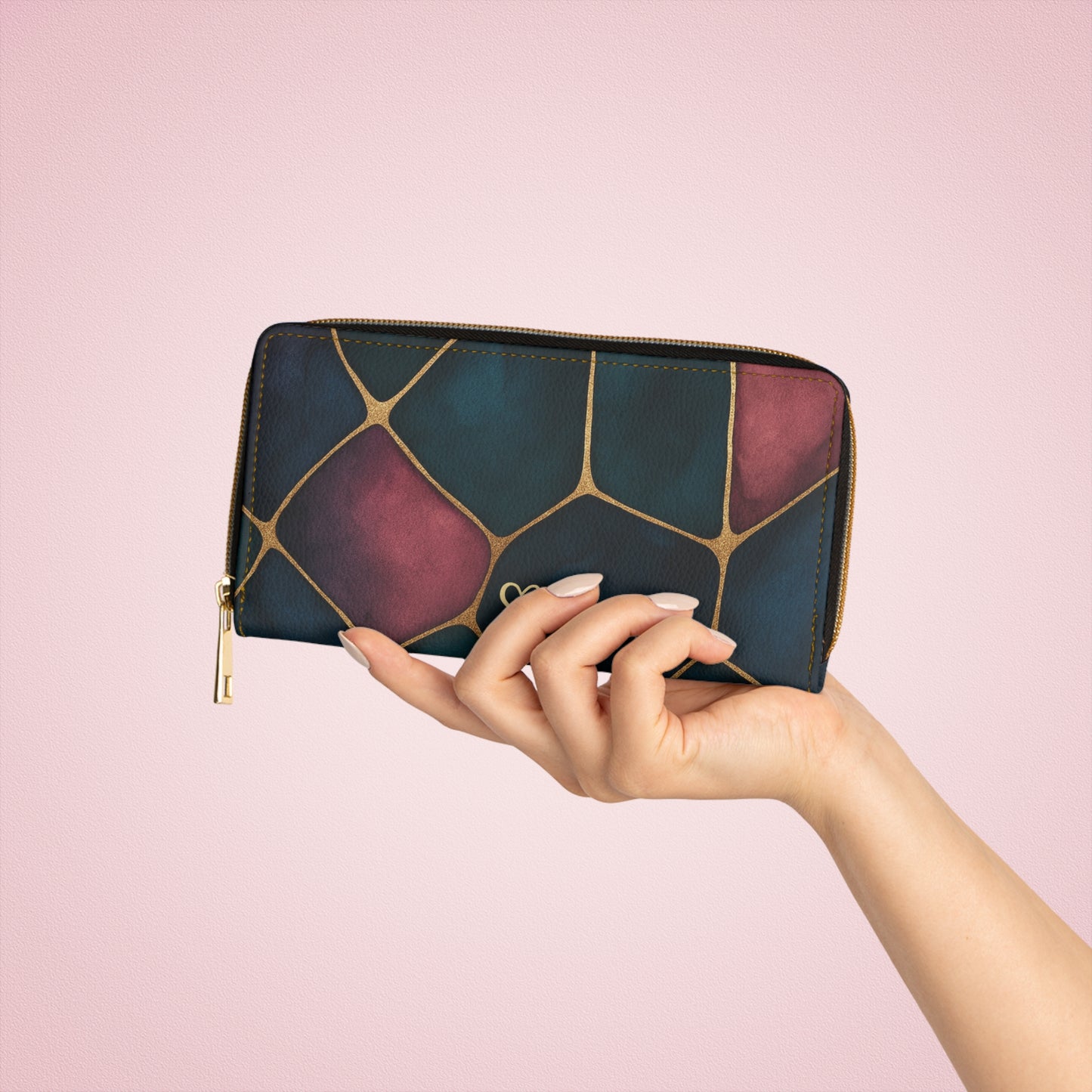 Jada — Artisan Luxe Collection — Zipper Wallet — Teal & Berry Stained Glass Print