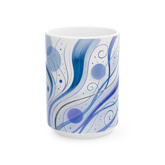 Blue Swirl 3=soulful Collection-Ceramic Mug — Wave Pattern Coffee Cup (11oz, 15oz)