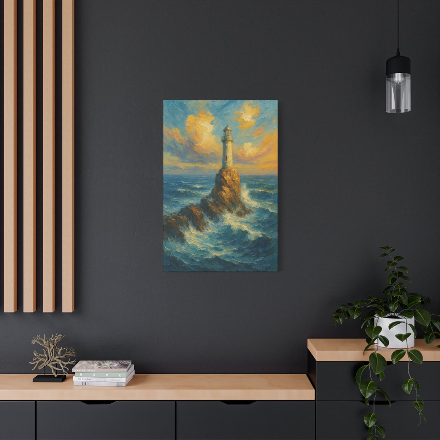 Impresión en lienzo de faro oceánico — Arte de pared mate estirado