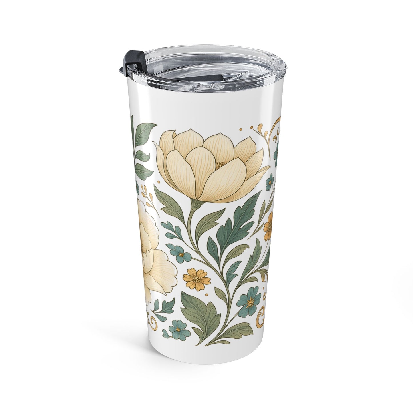 Vintage Cream Peony Travel Cup-20oz Floral Tumbler