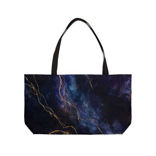 Onyx-2025 Artisan Luxe Collection-Weekender Tote Bag — Dark Blue Gold Vein Travel Beach Bag