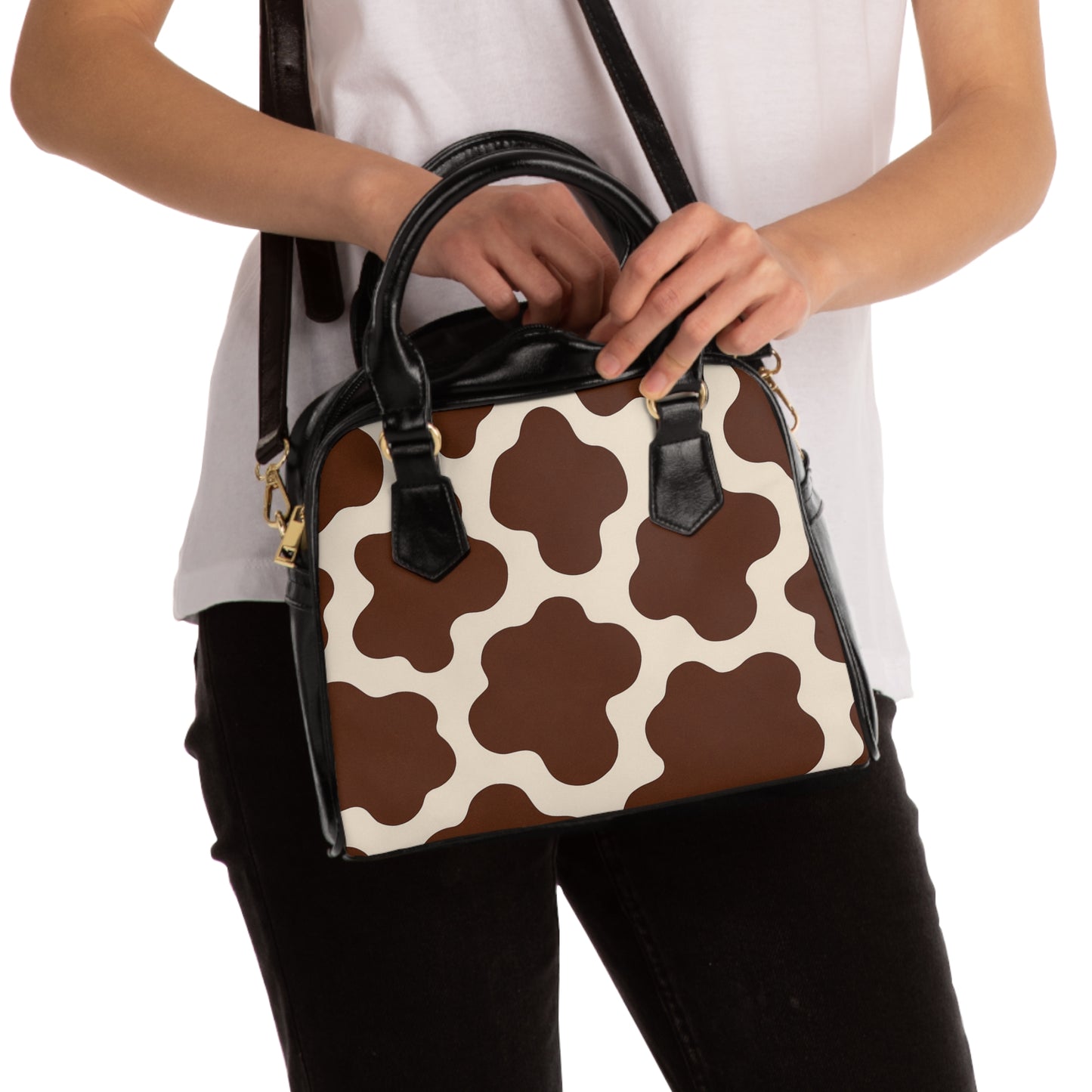 Bolso de hombro con estampado de vaca — Bolso de mano retro con estampado de piel de vaca marrón