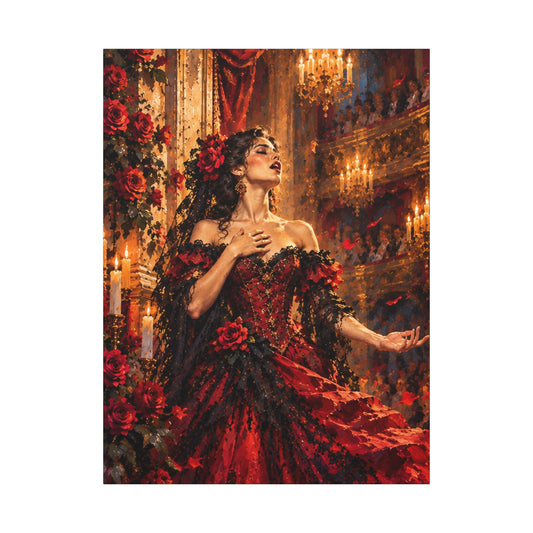 Romantic Victorian Woman in Red Gown Matte Canvas Wall Art-Carmen, the Last Note