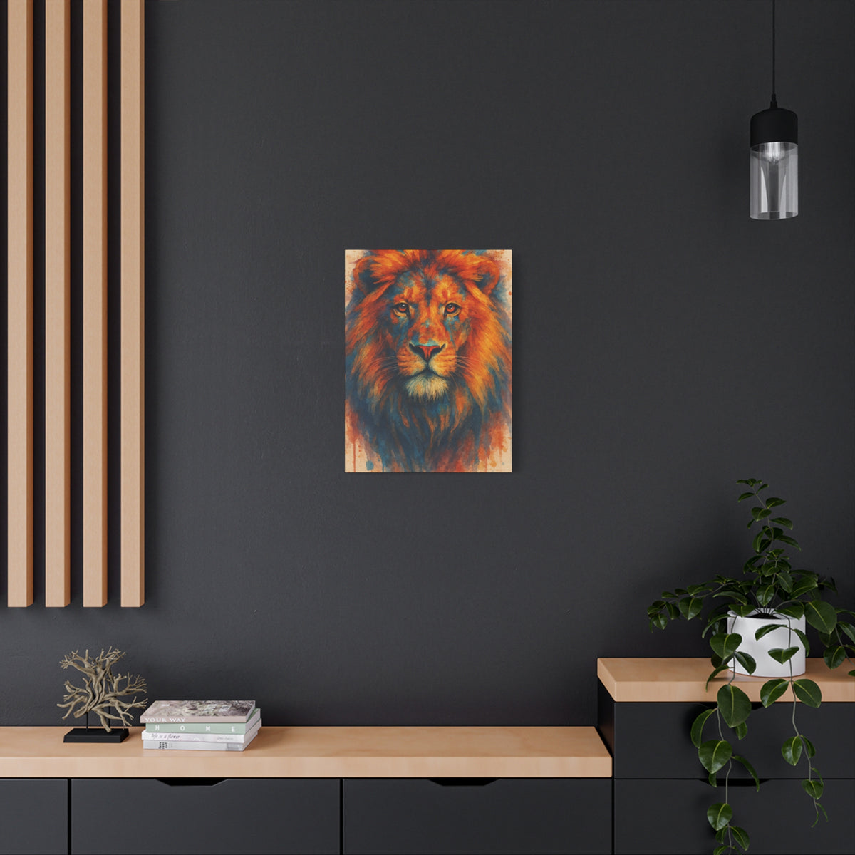 Lienzo decorativo de león acuarela audaz - Decoración de pared mate estirado