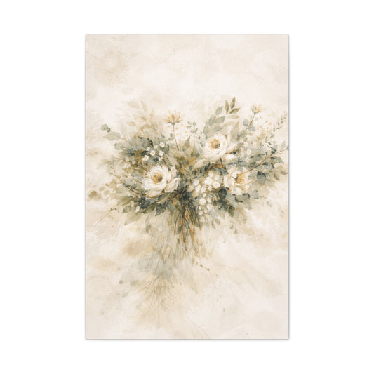 Lienzo estampado floral de acuarela neutra — Arte de pared suave de ramo vintage