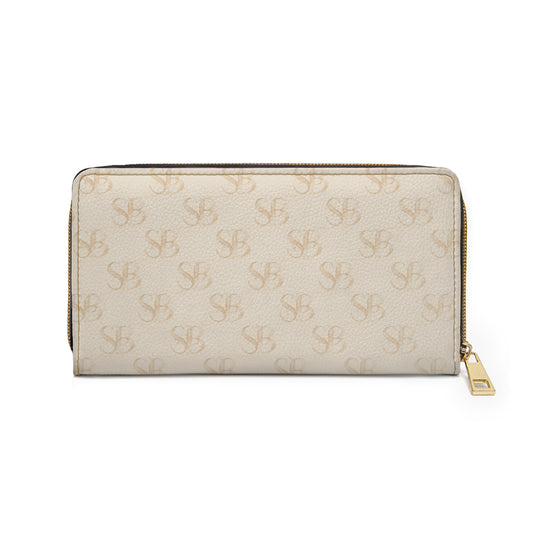 Sand- SB Monogram Zip Wallet — Cream Designer Pattern Zipper Wallet