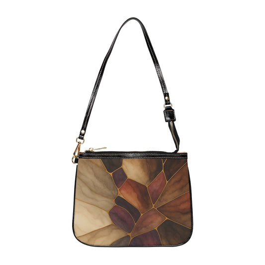 Sienna Artisan Luxe small shoulder bag back view – earthtone stained glass floral print compact crossbody by the Soulful Brush