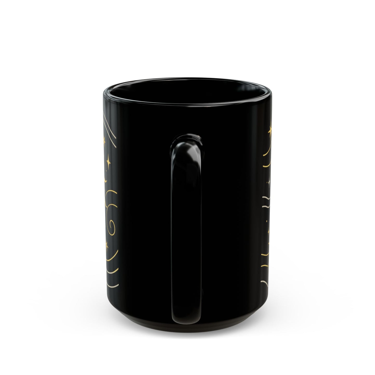 Astrology Sun & Stars Black Mug — Gold Celestial Coffee Cup (11oz/15oz)