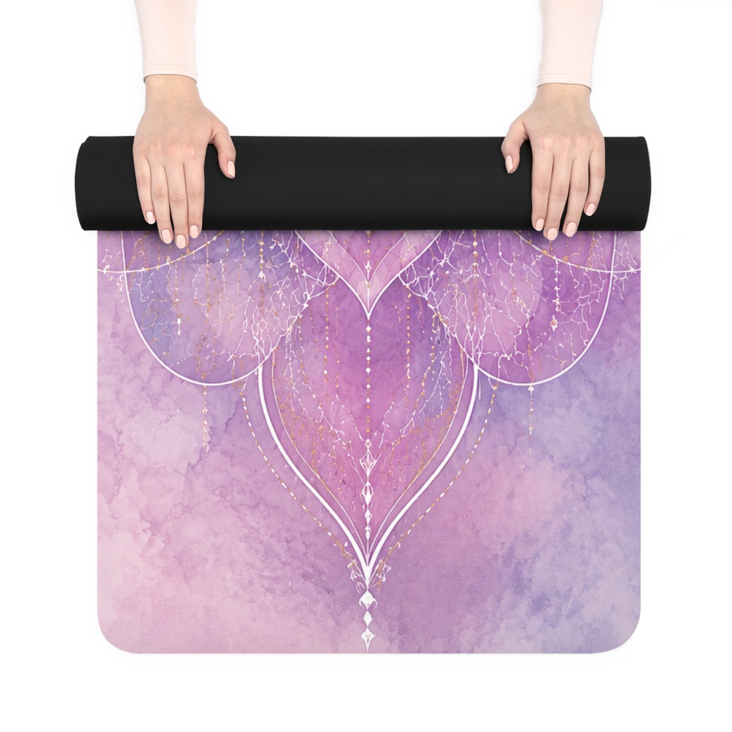 Lotus Mandala Rubber Yoga Mat — Pink Purple Floral Non-Slip Exercise Mat