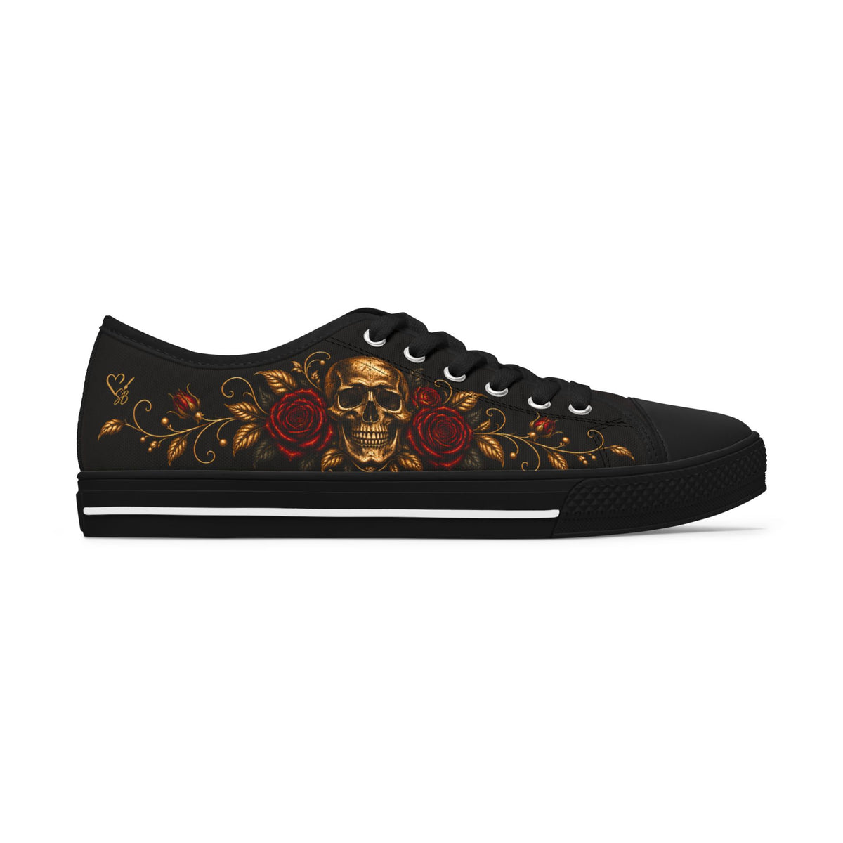 Skull & Roses Low Top Sneakers —Velvet Mourning- Women's Gothic Casual Shoes