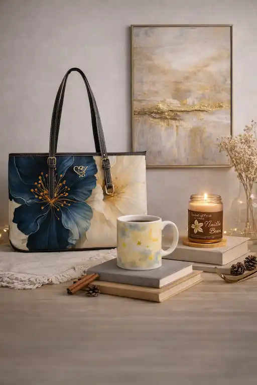 Calm, minimal coffee corner styled with an artisan mug and warm accents — Soulful Brush Studios
