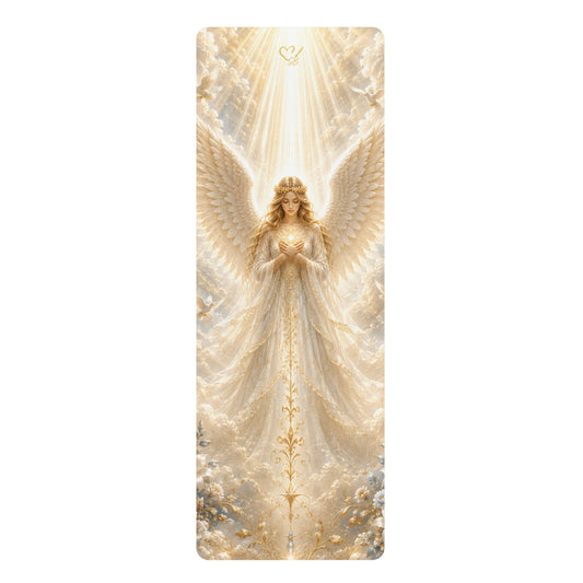 Angelic Guardian Rubber Yoga Mat — Serene Heavenly Pose Design