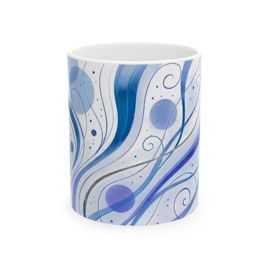 Blue Swirl 3=soulful Collection-Ceramic Mug — Wave Pattern Coffee Cup (11oz, 15oz)