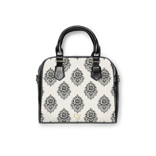 Bolso de Hombro Rosa Velado — Bandolera con Diseño Floral Vintage