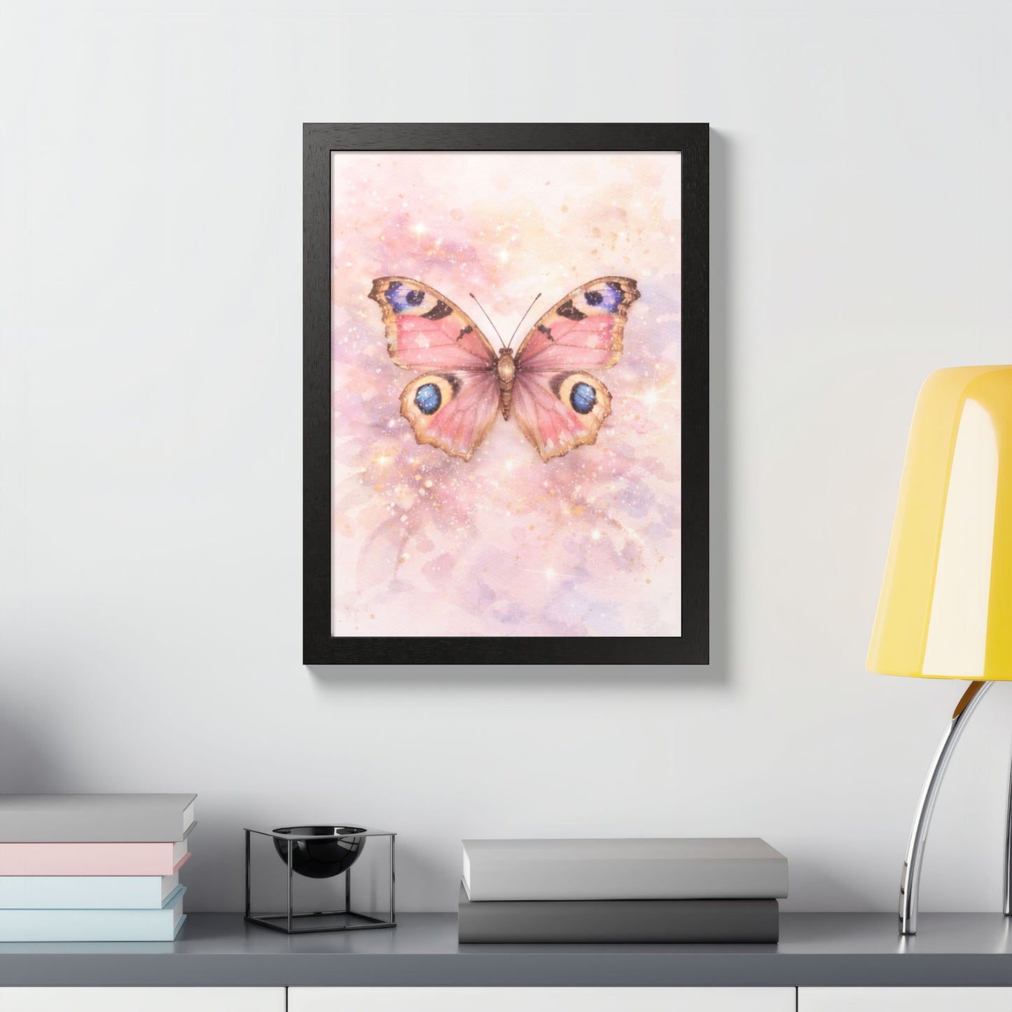 Póster Enmarcado Mariposa Rosa — Arte Mural en Acuarela para Cuarto de Bebé y Dormitorio