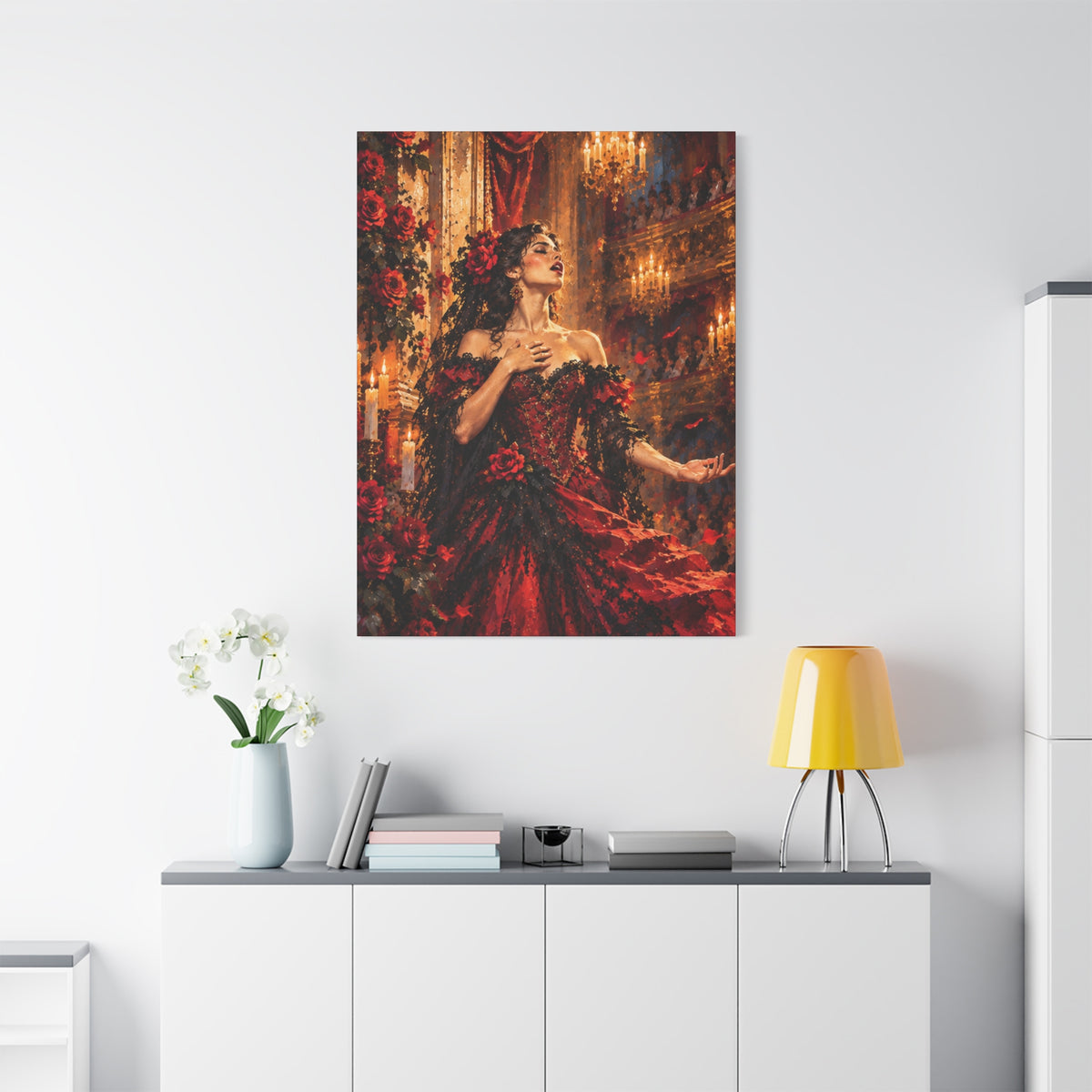Romantic Victorian Woman in Red Gown Matte Canvas Wall Art-Carmen, the Last Note
