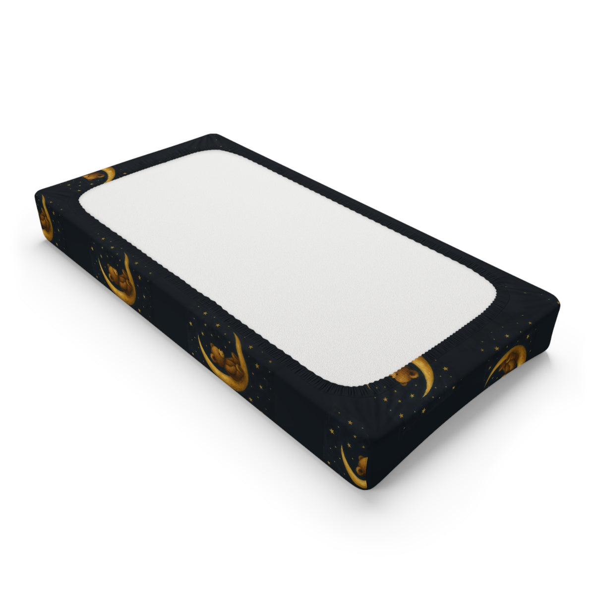 To the Moon 3 – Funda para cambiador de bebé | Celestial Dreams – Estampado de luna creciente dorada para guardería