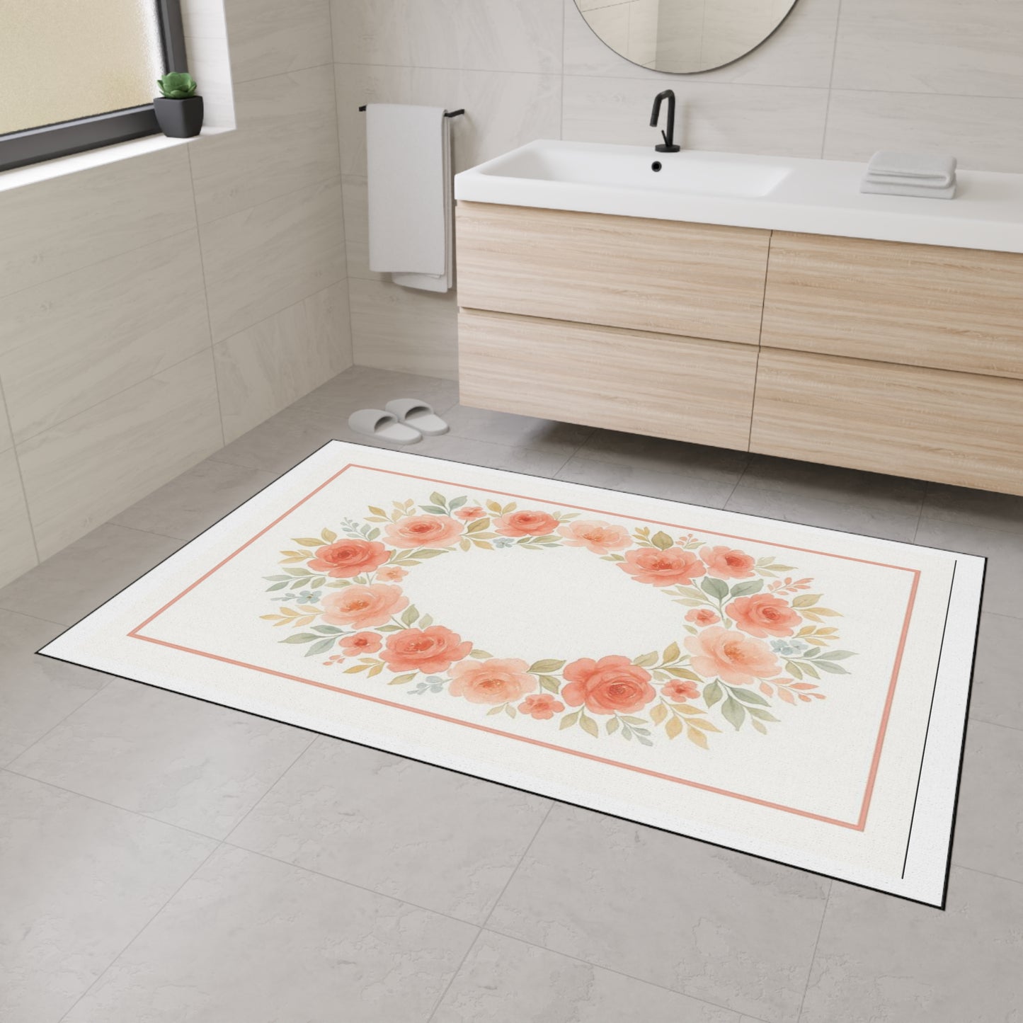 Woodland Friends Nursery Floor Mat — Modern Country Chic-Ring of Roses with Border