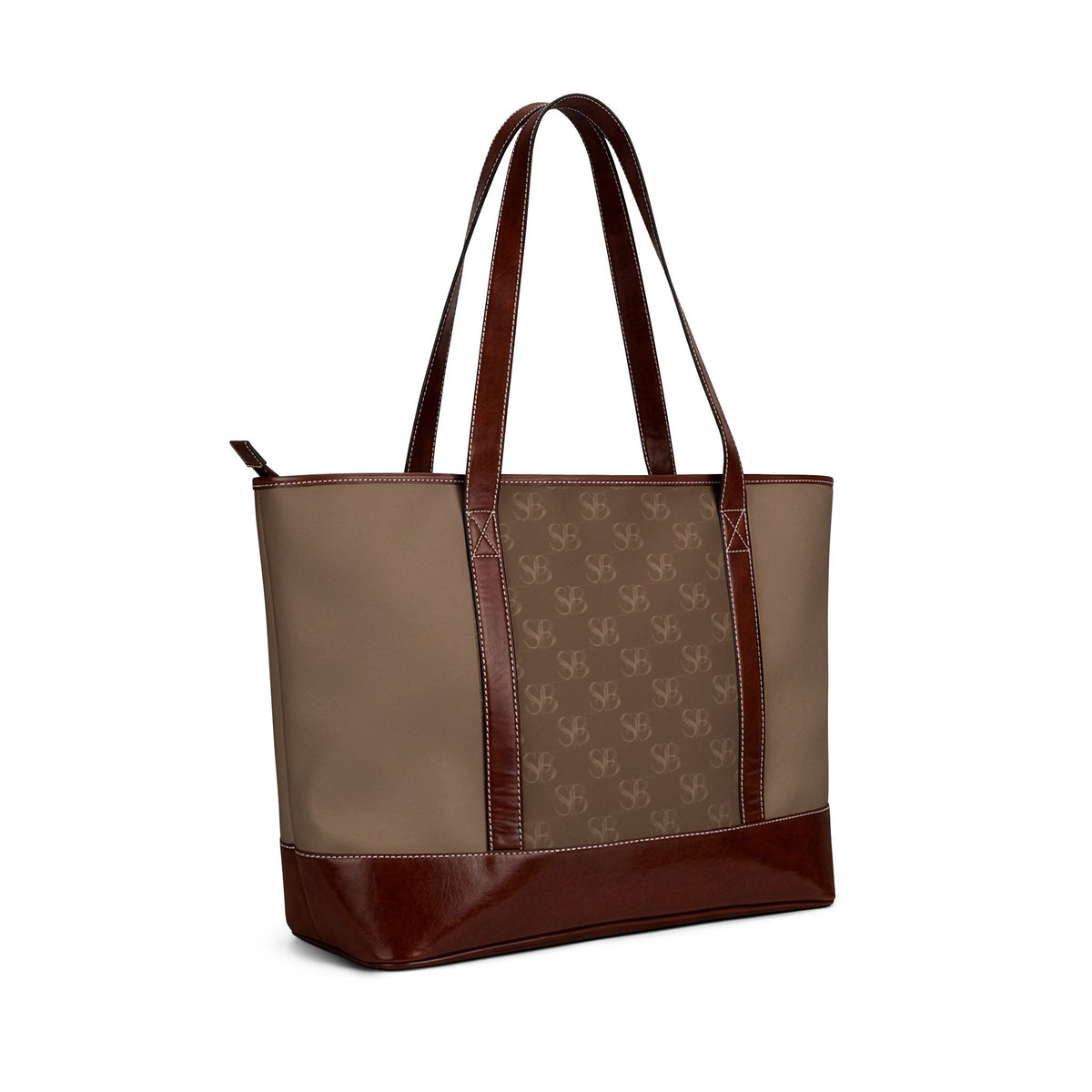 Brown Monogram Tote Handbag — Classic Leather-Trim Everyday Tote