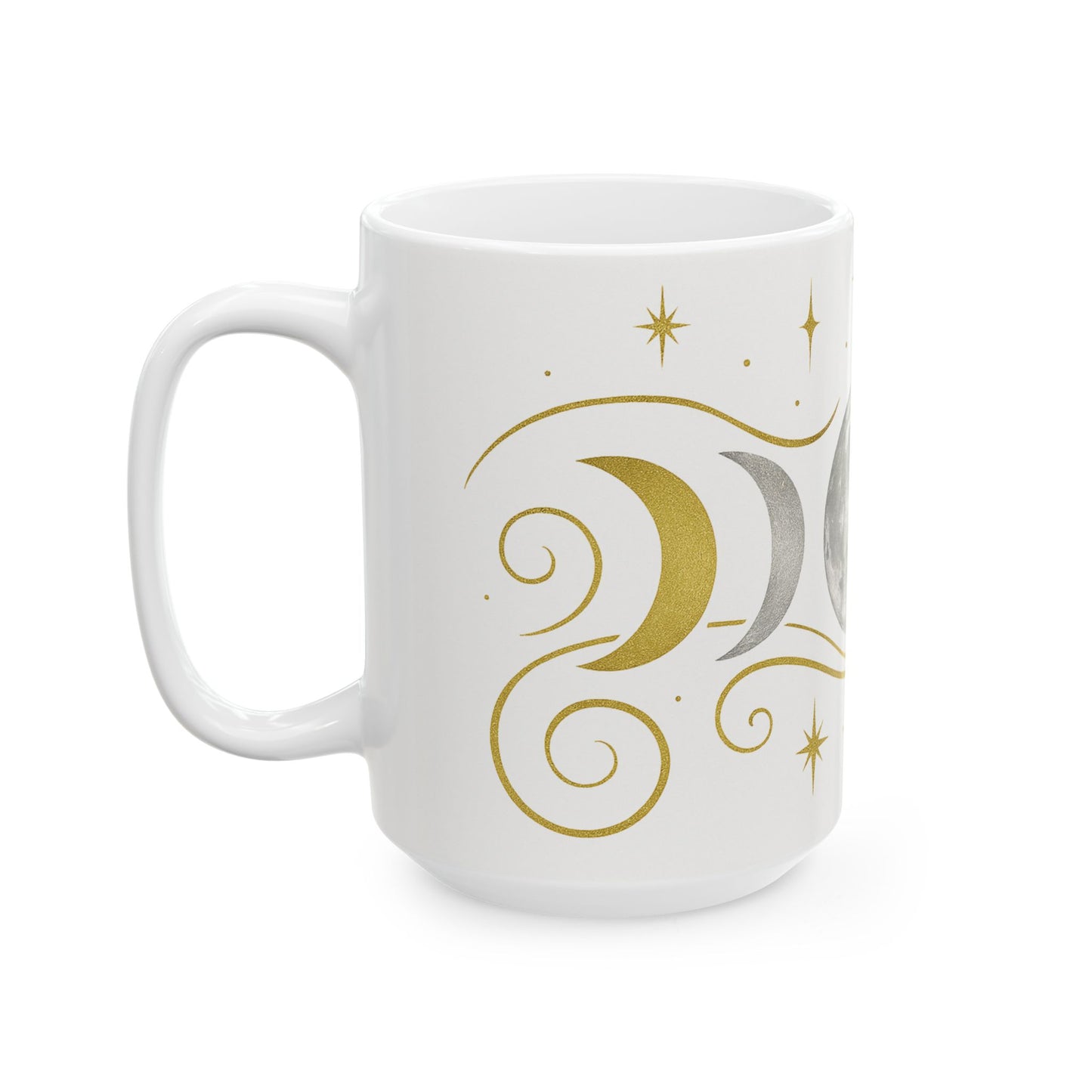 Taza de Cerámica Fases Lunares — Taza de Café Celestial Dorada y Plateada (325ml/440ml)