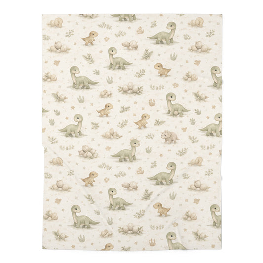 Dinosaur Baby Swaddle Blanket — Neutral Pastel Dino Nursery Wrap