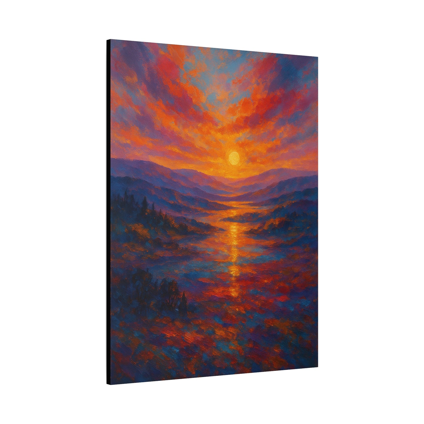 Sunset Over Mountains Canvas Wall Art — Vibrant Sunset Landscape Matte Canvas