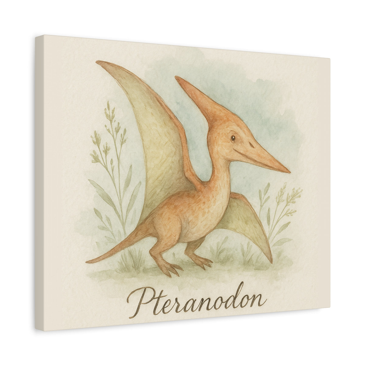 Pteranodon Canvas Wall Art — Whimsical Watercolor Dinosaur Nursery Print