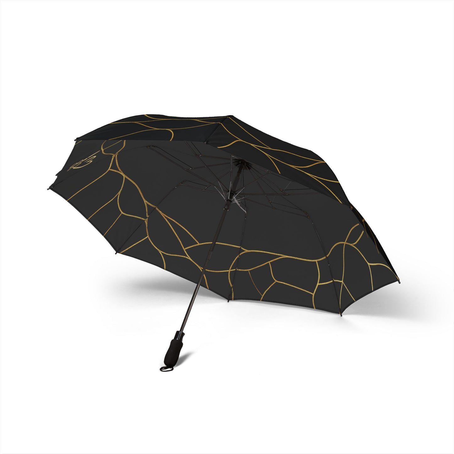 Lola 2- Colección Artesanal 2025- Paraguas Plegable Negro con Líneas Geométricas Doradas