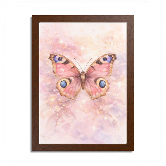 Póster Enmarcado Mariposa Rosa — Arte Mural en Acuarela para Cuarto de Bebé y Dormitorio