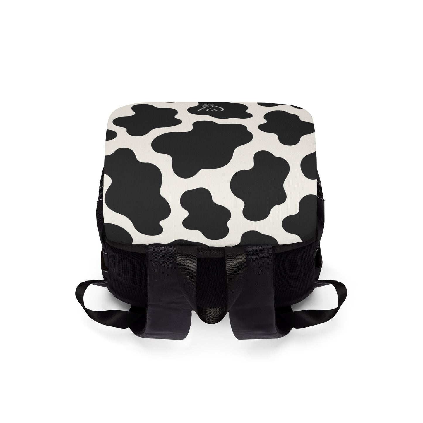 Mochila informal con estampado de vaca — Bolso de hombro blanco y negro