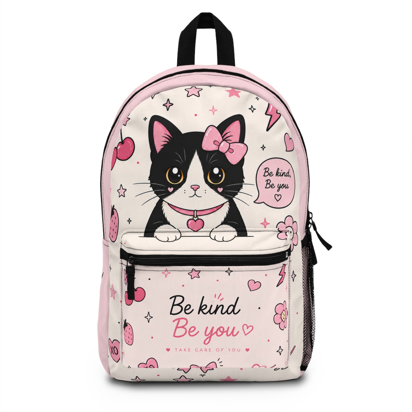 Cute Cat Backpack — "Be Kind Be You" Pink Kawaii School Bag