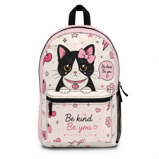 Cute Cat Backpack — "Be Kind Be You" Pink Kawaii School Bag