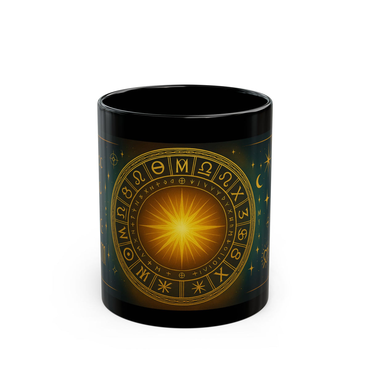 Solar Ascention Astrology Black Mug — Zodiac Wheel Celestial Coffee Cup (11oz/15oz)