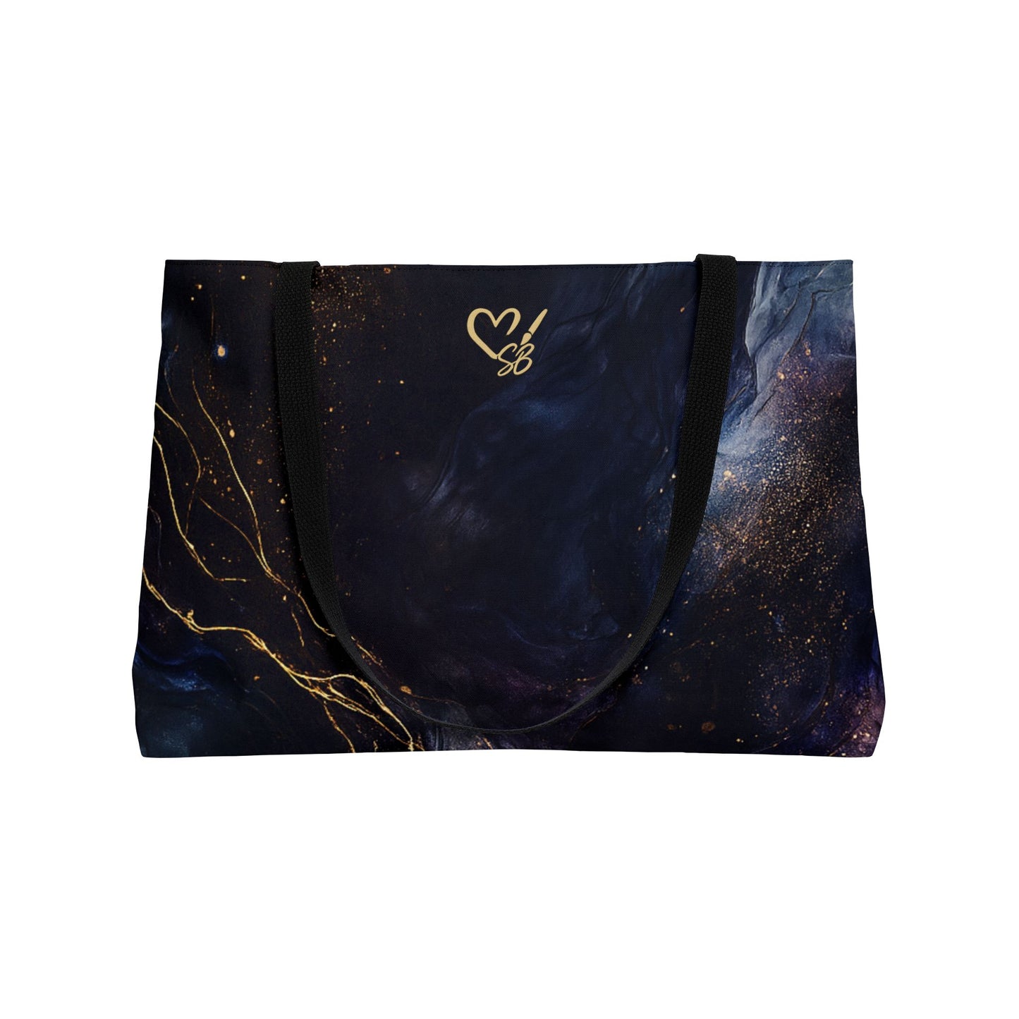 Colección Onyx-2025 Artisan Luxe-Bolso de mano Weekender — Bolso de viaje/playa azul oscuro veta dorada