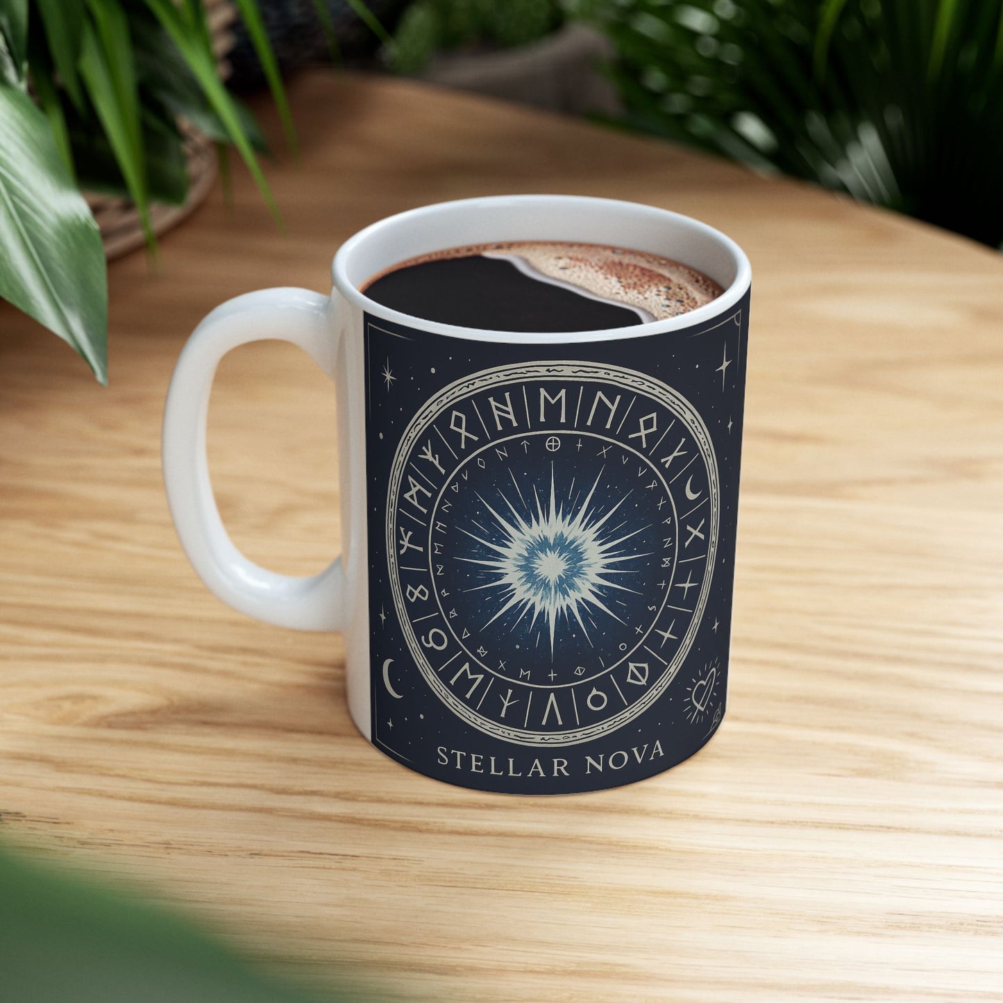 Stellar Nova Ceramic Mug — Cosmic Astrology Star Wheel Design (11oz & 15oz)