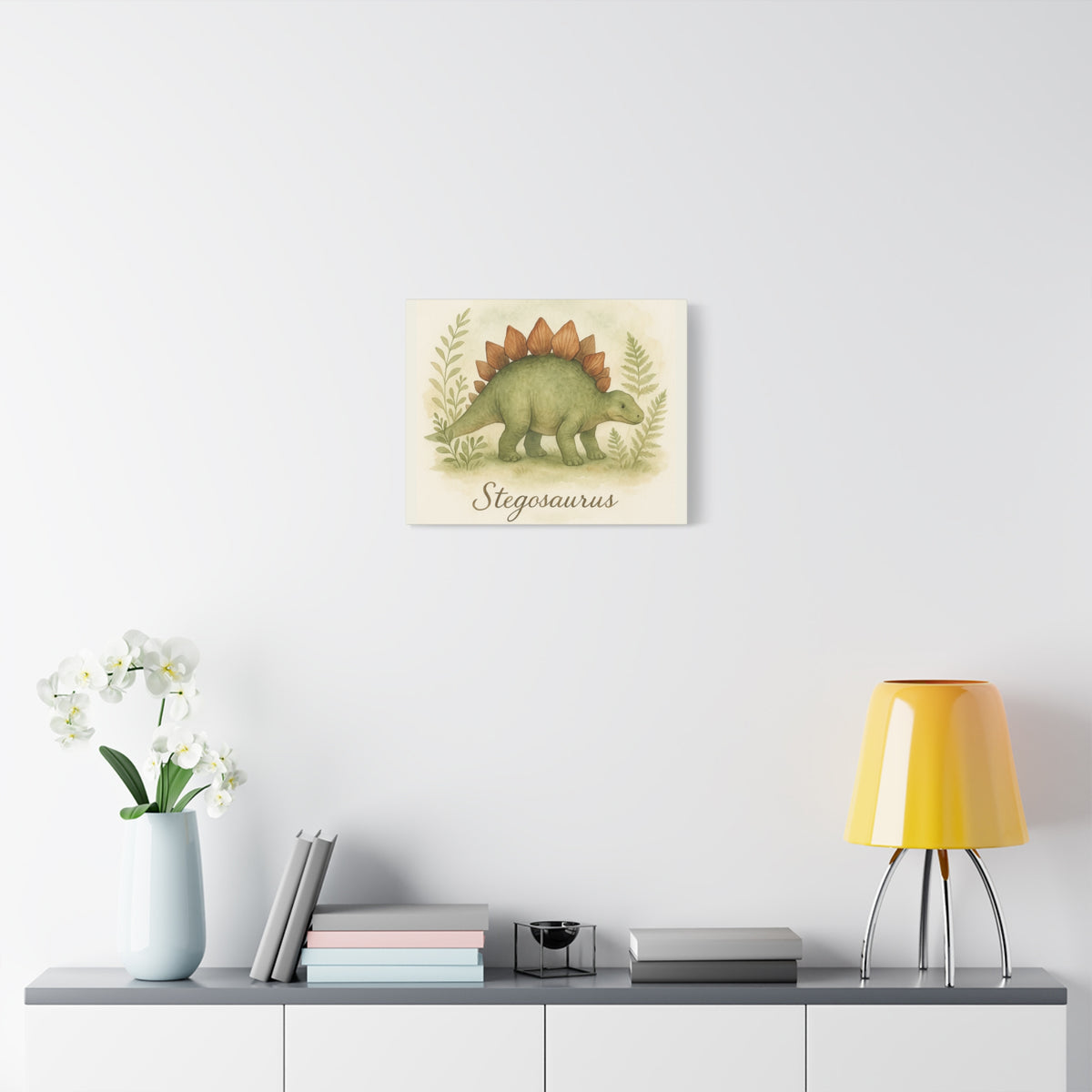 Stegosaurus Canvas Wall Art — Watercolor Dino Print for Nursery & Kids’ Room